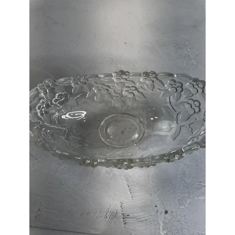 Vintage Pressed Glass Fruit Bowl Floral Embossed 11in Decorative Centerpiece Dis